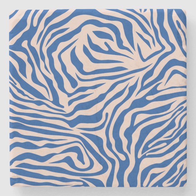 Zebra Print Blue Zebra Stripes Animal Print Stone Coaster (Front)