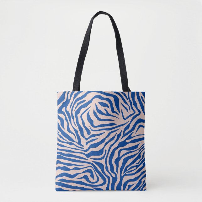 Zebra Print Blue Zebra Stripes Animal Print Tote Bag (Front)