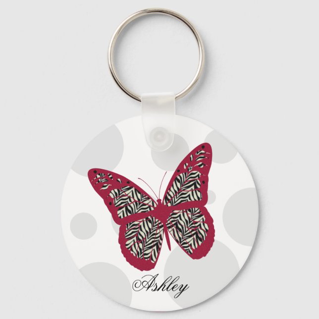 Zebra Print Butterfly Keychain (Front)