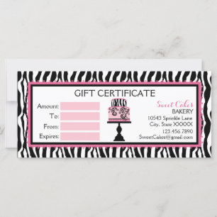 Zebra Print Cake Bakery Gift Certificate