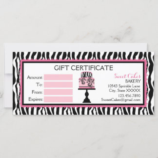 Zebra Print Cake Bakery Gift Certificate