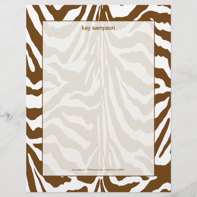 Zebra print, chocolate letterhead (Front)