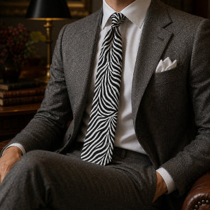 Zebra Print Classic Black & White Neck Tie