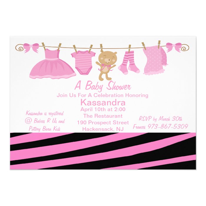 Zebra Print Clothes Line Baby Shower Invitation