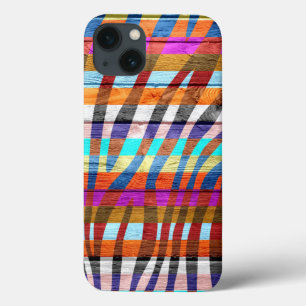 Zebra Print Colorful Wood Vintage iPhone 13 Case