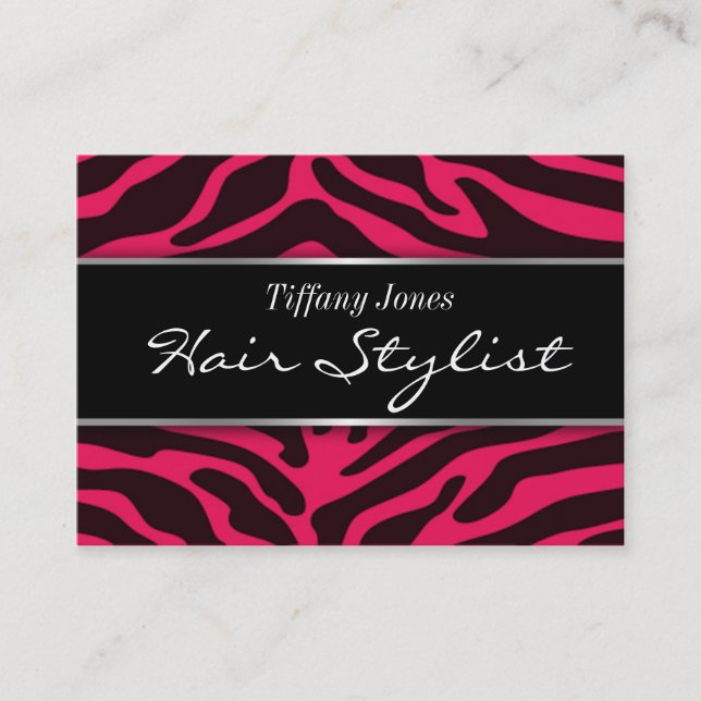 Zebra Print Cosmetology Appointment Card (Pink) (Front)