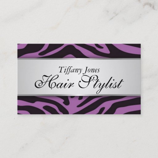 Customizable Zebra Print Cosmetology Business Card (Lavender)