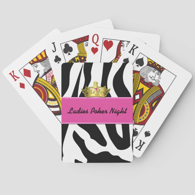 Zebra Print & Crown Ladies Playing Cards (Back)