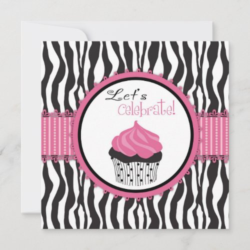 Zebra Print &amp; Cupcake Baby Shower Personalized Invite