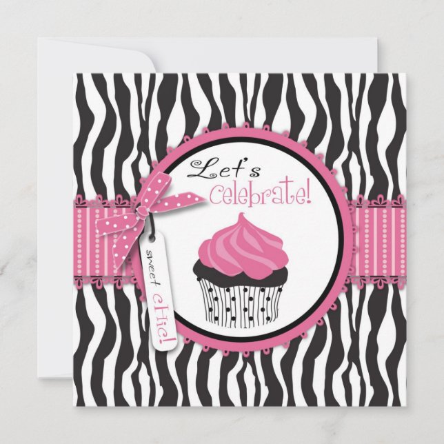 Zebra Print & Cupcake Baby Shower Invitation (Front)
