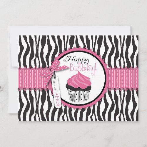 Zebra Print &amp; Cupcake Birthday Invitations
