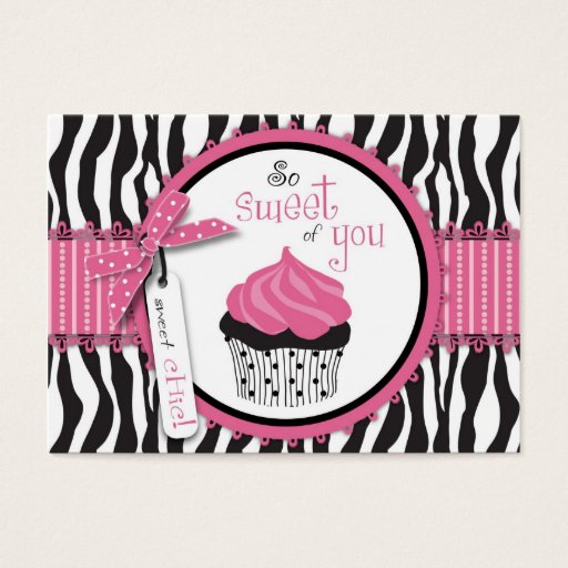 Customizable Zebra Print &amp; Cupcake Thank You Notecard Business Card