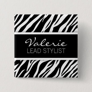 Zebra Print (Custom) Hair Salon Name Badge Pin