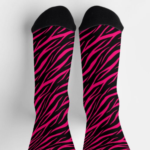 Zebra Print Cute Modern  Elegant Girly Pink Black Socks
