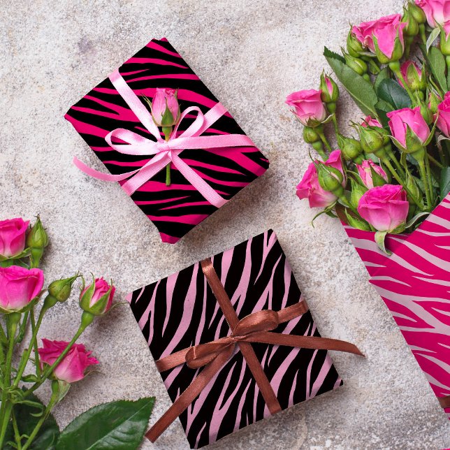 Zebra Print Cute Modern & Elegant Girly Pink White Wrapping Paper Sheets (Creator Uploaded)