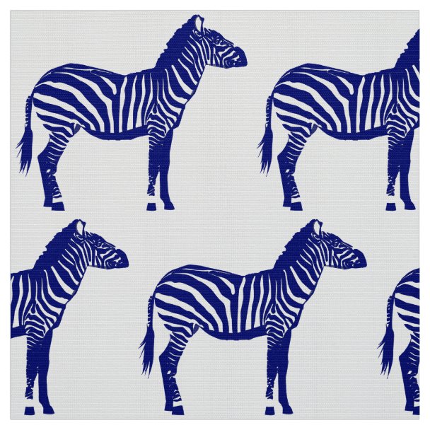 Zebra stripes Dark Cobalt Blue and White Fabric