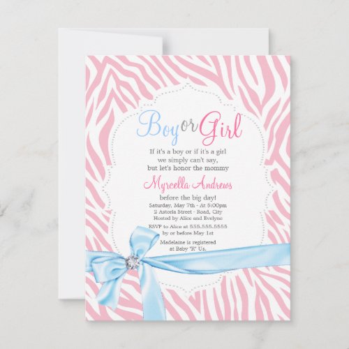 Zebra Print  Diamond Girl or Boy Baby Shower Invitation