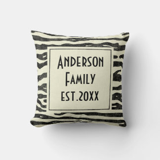 Zebra Print Distressed Black Beige Custom Family Throw Pillow