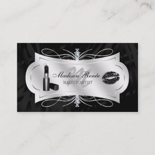 Zebra Print Ebony Glitter Cosmetology Business Card Template