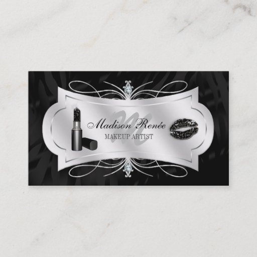 Customizable Zebra Print Ebony Glitter Cosmetology Business Card Template