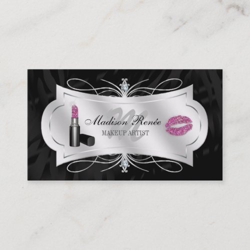 Zebra Print Ebony Glitter Cosmetology Business Cards
