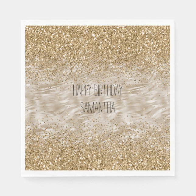 Zebra Print Faux Gold Glitter Napkins (Front)