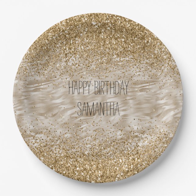 Zebra Print Faux Gold Glitter Paper Plates (Front)