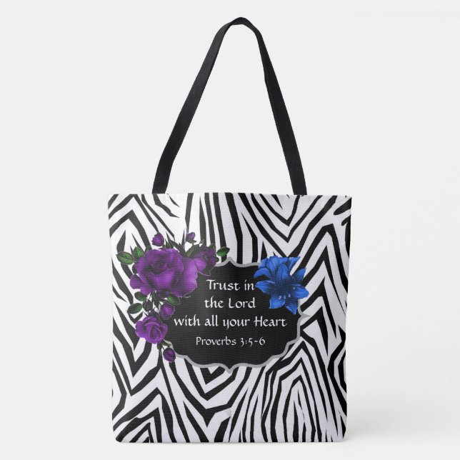 Zebra Print Floral Design Tote Proverbs 3:5-6 (Front)