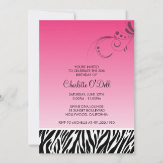 zebra print; flourish birthday invitation
