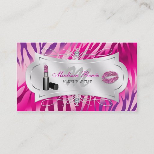 Customizable Zebra Print Fuchsia Lavender Glitter Cosmetologist Business Cards