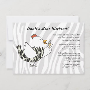 Zebra Print Funny Hen - Hens Party Bachelorette Invitation