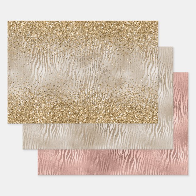 Zebra Print Glam Gold Wrapping Paper Sheets (Set)