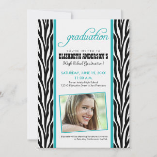 Zebra Print Graduation Announcement (aqua)