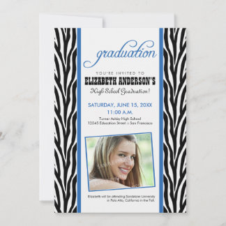 Zebra Print Graduation Announcement (blue)