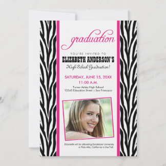 Zebra Print Graduation Announcement (fuchsia)