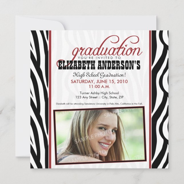Zebra Print Graduation Announcement (red) (Front)