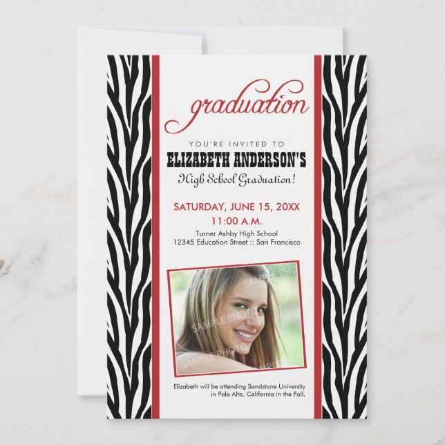 Zebra Print Graduation Announcement (red) (Front)