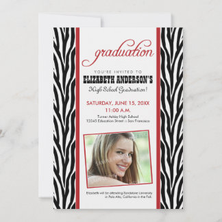 Zebra Print Graduation Announcement (red)
