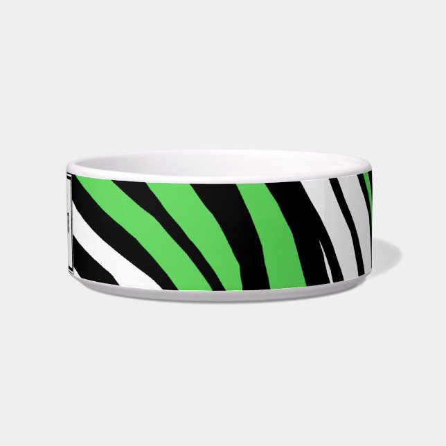 Zebra Print Green Mix Personalized Cat Bowl (Right)