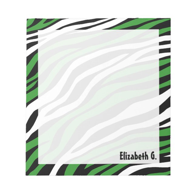 Zebra Print Green Mix Personalized Notepad (Front)