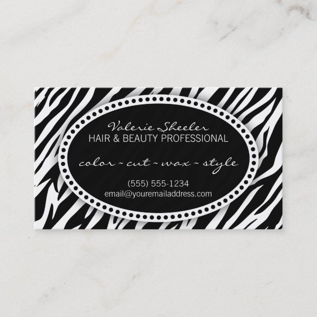 Zebra Print Hair & Beauty Appointment Card (Front)