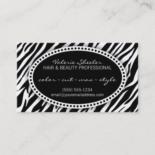 Zebra Print Hair &amp; Beauty Coupon Discount Business Card Template