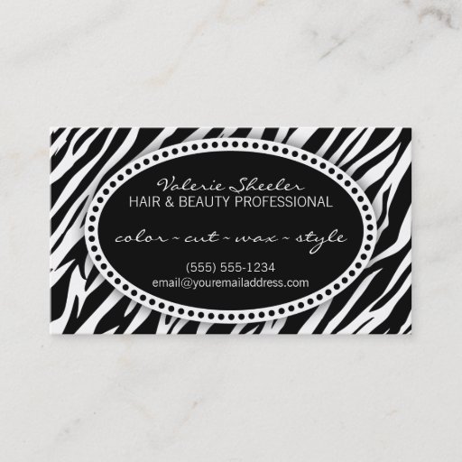 Customizable Zebra Print Hair &amp; Beauty Coupon Discount Business Card Template