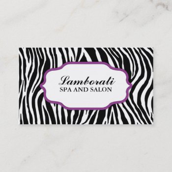 Zebra Print Hair Stylist Hairdresser Salon Purple Business Card by Lamborati at Zazzle