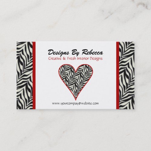 Zebra Print Heart Business Card