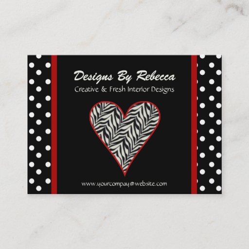 Customizable Zebra Print Heart with Polka Dots Business Card