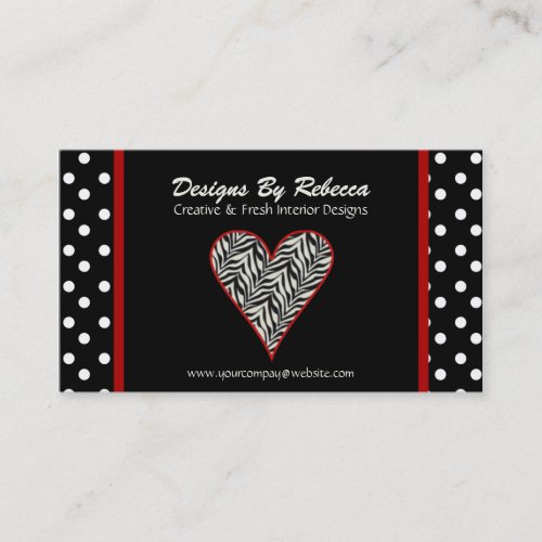 Zebra Print Heart with Polka Dots Business Card