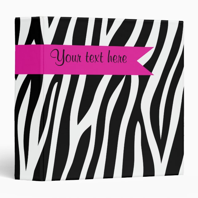 Zebra Print Hot Pink Banner Personalized 3 Ring Binder (Front/Spine)