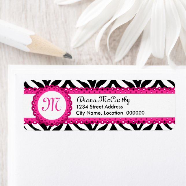 Zebra Print & Hot Pink Lace Monogram Label (Insitu)