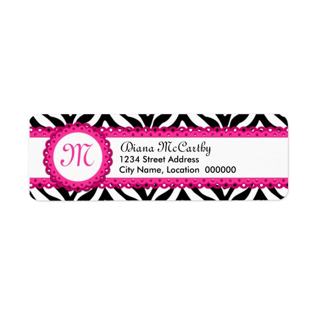 Zebra Print & Hot Pink Lace Monogram Label (Front)